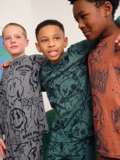 Crâne graffiti vert/orange - Lot de 3 pyjamas à manches longues (3-16ans)