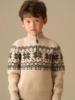 Écru - Angel & Rocket Pull Oakley Fairisle à col zippé