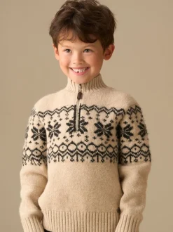 Écru - Angel & Rocket Pull Oakley Fairisle à col zippé