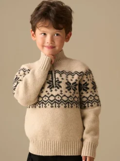 Écru - Angel & Rocket Pull Oakley Fairisle à col zippé