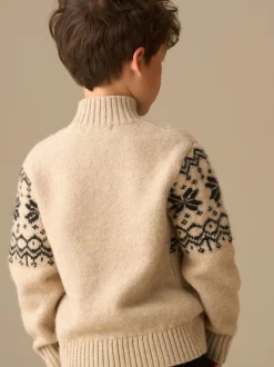 Écru - Angel & Rocket Pull Oakley Fairisle à col zippé