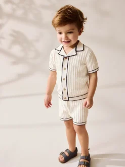 écru - Ensemble polo et short boutonné en maille (3mois-10ans)