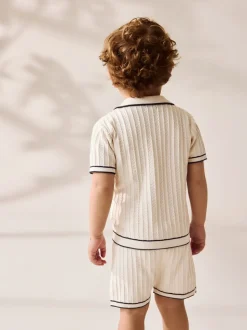 écru - Ensemble polo et short boutonné en maille (3mois-10ans)