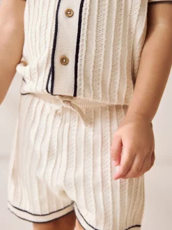 écru - Ensemble polo et short boutonné en maille (3mois-10ans)