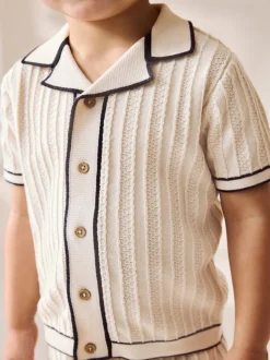 écru - Ensemble polo et short boutonné en maille (3mois-10ans)