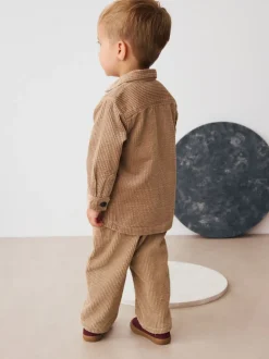 écru - Ensemble veste-chemise, t-shirt et pantalons texturé en velours côtelé (3mois-7ans)