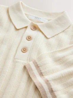 écru - Polo en maille à col boutonné (3-16ans)