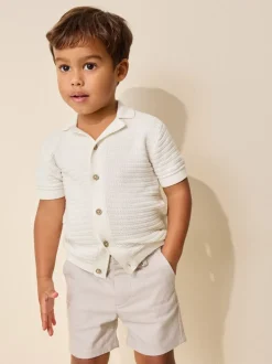 écru - Polo en maille à manches courtes et col Revere (3mois7ans)