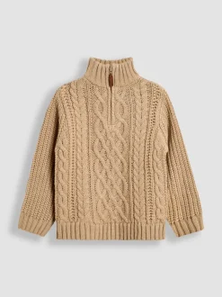 Écru - Pull JoJo Maman Bébé à câble épais et demi-zippé