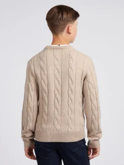 Écru - U.S. Polo Assn. Pull col rond garçons en maille torsadée