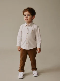 Écru avec personnage - Chemise Oxford à manches longues (3mths-7yrs)