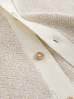 Écru motif géométrique - Polo boutonné en maille (3-16ans)