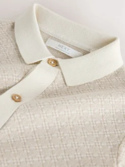 Écru motif géométrique - Polo boutonné en maille (3-16ans)