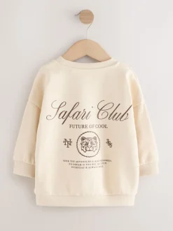 Écru Safari Club - Sweat-shirt en jersey à col rond imprimé au dos (3mois7ans)