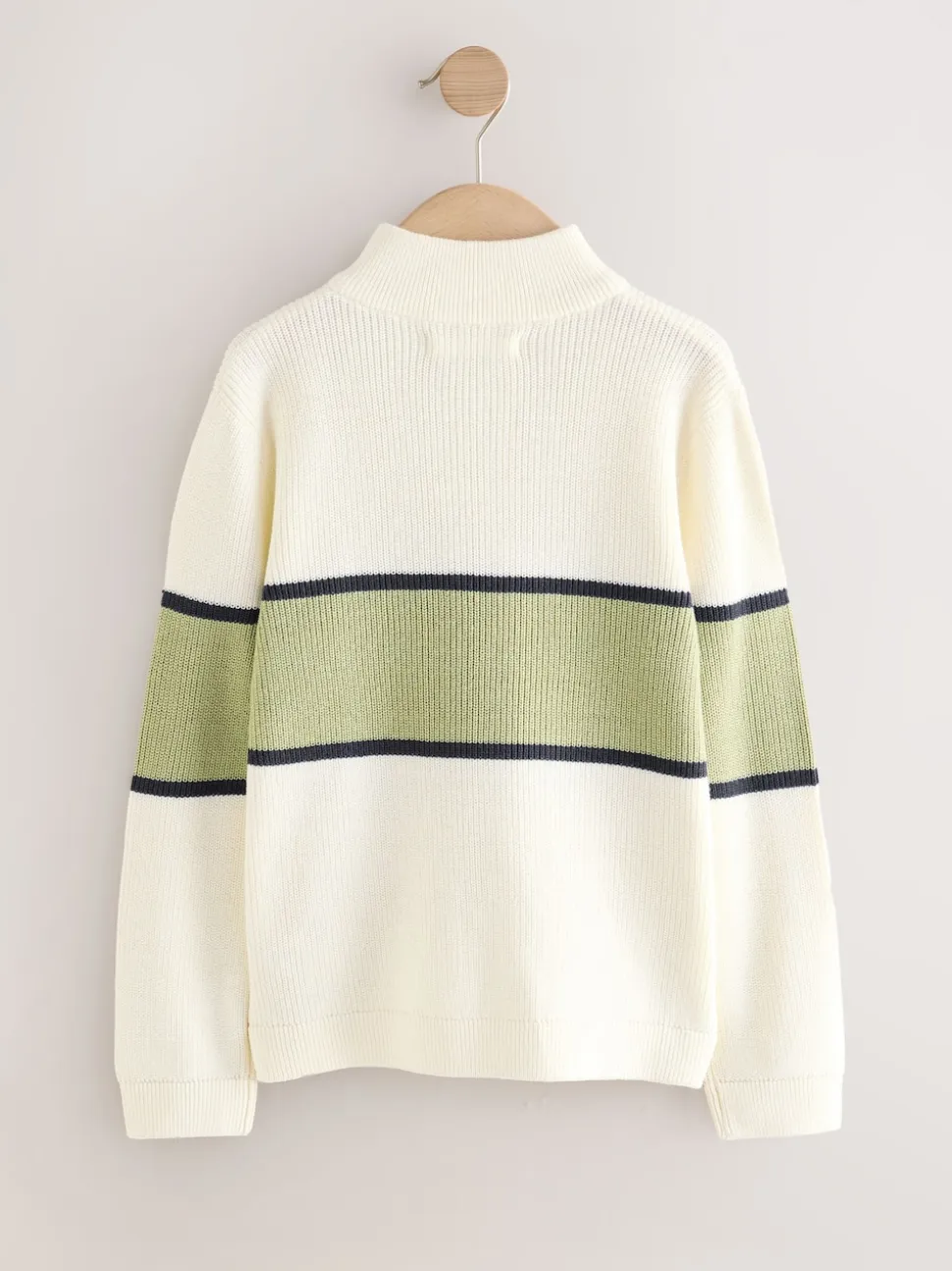 Écru/vert - Pull colorblock en maille à col zippé (3-16ans)