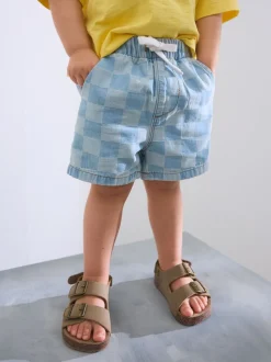 Damier Bleu Clair - Short à enfiler en jean (3 mois à 7 ans)