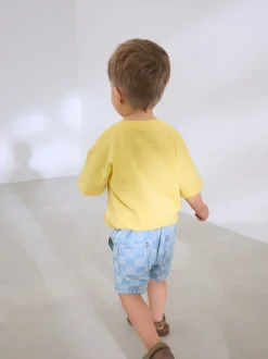 Damier Bleu Clair - Short à enfiler en jean (3 mois à 7 ans)