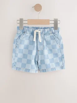Damier Bleu Clair - Short à enfiler en jean (3 mois à 7 ans)