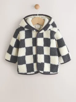 Damier gris anthracite - Veste à capuche en Borg pour bébé (0-18mois)