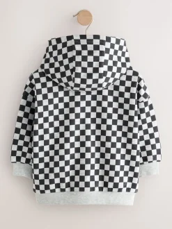 Damier noir et blanc - Sweat à capuche zippé (3mths-7yrs)