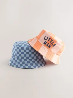 Damier Orange Rayure / Bleu - Paquet de bonnets pour bébé 2 (0mois-2ans)