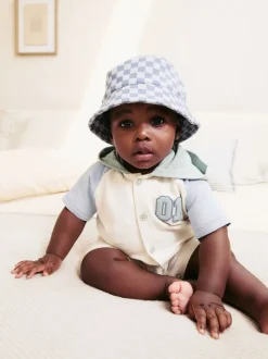 Damier Orange Rayure / Bleu - Paquet de bonnets pour bébé 2 (0mois-2ans)