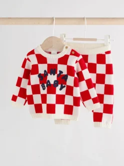 Damier Père Noël rouge - Ensemble pull et legging bébé Noël (0mois-2ans)