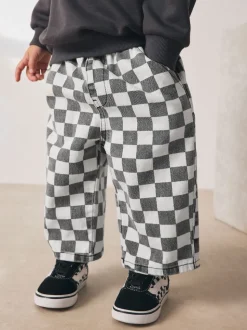 Damier/rayures bleues - Lot de 2 pantalons larges à enfiler (3mois7ans)