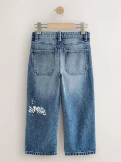 Denim bleu milieu imprimé Varsity - Jean authentique (3-16ans)