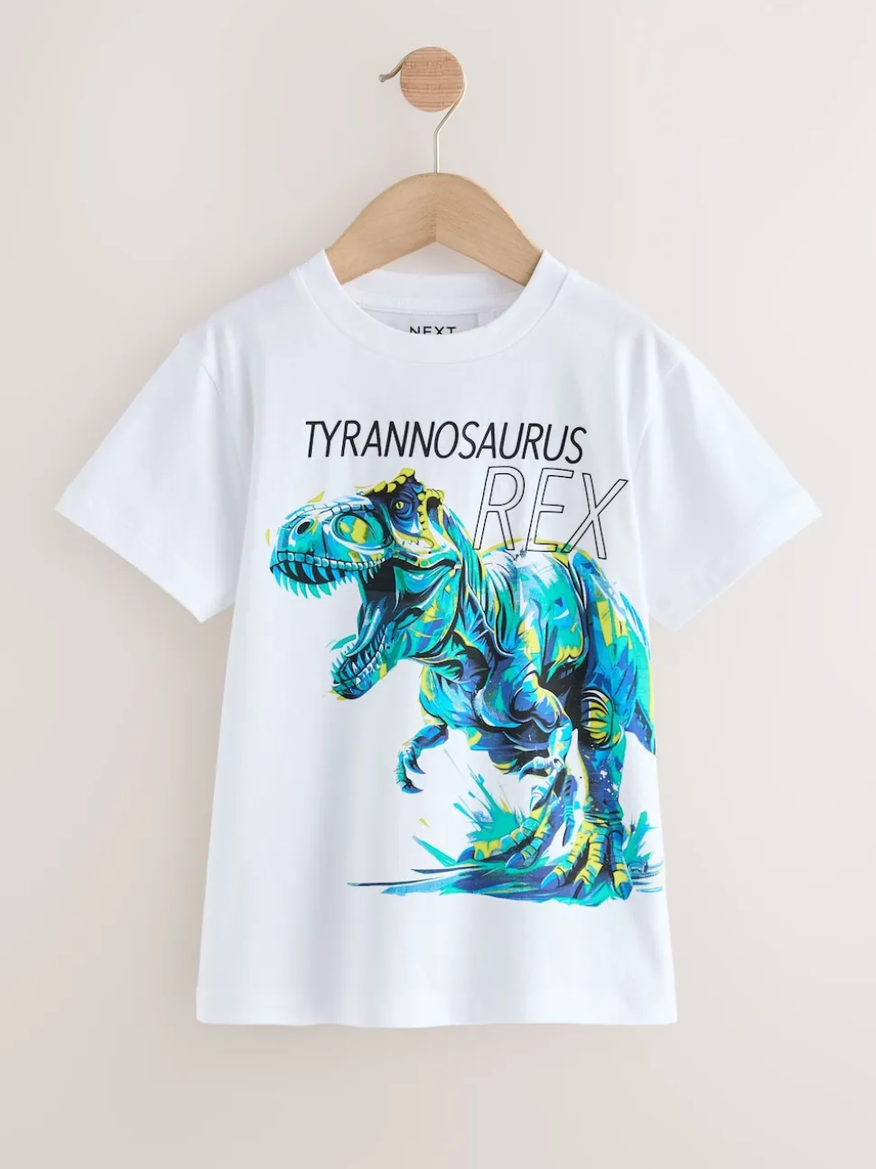 Dino blanc/bleu - T-shirt imprimé graphique à manches courtes coupe régulière (3-16ans)