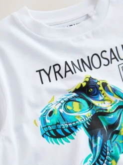Dino blanc/bleu - T-shirt imprimé graphique à manches courtes coupe régulière (3-16ans)