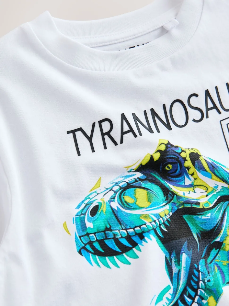 Dino blanc/bleu - T-shirt imprimé graphique à manches courtes coupe régulière (3-16ans)