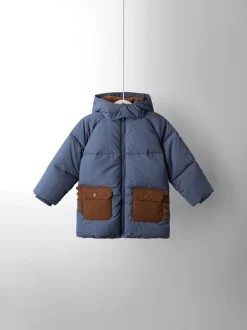 Dino bleu marine fantaisie - Doudoune JoJo Maman Bébé à capuche doublée Borg