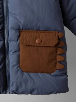 Dino bleu marine fantaisie - Doudoune JoJo Maman Bébé à capuche doublée Borg