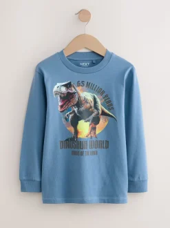 Dino bleu marine/bleu/écru - Lot de 3 T-shirts graphiques à manches longues (3-16ans)