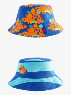 Dinosaure - Imprimé Réversible Bucket 100% Cotton Chapeaux (3mths-6yrs)