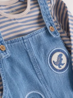 Dinosaure bleu - Ensemble salopette et body en jean bébé (0 mois-2 ans)