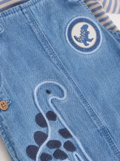 Dinosaure bleu - Ensemble salopette et body en jean bébé (0 mois-2 ans)