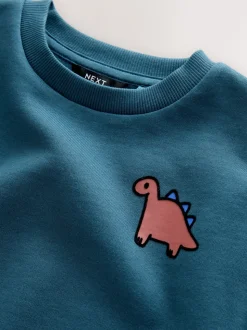 Dinosaure bleu - Sweat-shirt en jersey à col rond imprimé au dos (3mois7ans)