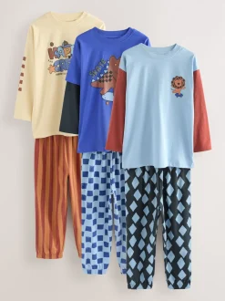 Dinosaure bleu/brun - Lot de 3 pyjamas oversize (9mois-10ans)