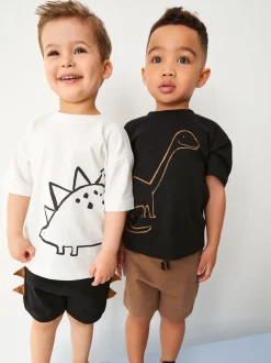 Dinosaure noir/beige - Ensemble t-shirt et short à manches courtes Lot de 2 (3mois à7ans) (3mois à7ans)