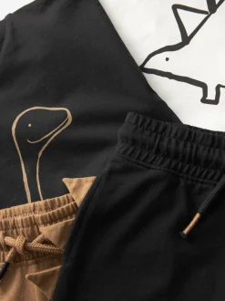 Dinosaure noir/beige - Ensemble t-shirt et short à manches courtes Lot de 2 (3mois à7ans) (3mois à7ans)