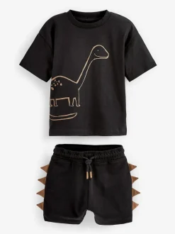 Dinosaure noir/beige - Ensemble t-shirt et short à manches courtes Lot de 2 (3mois à7ans) (3mois à7ans)