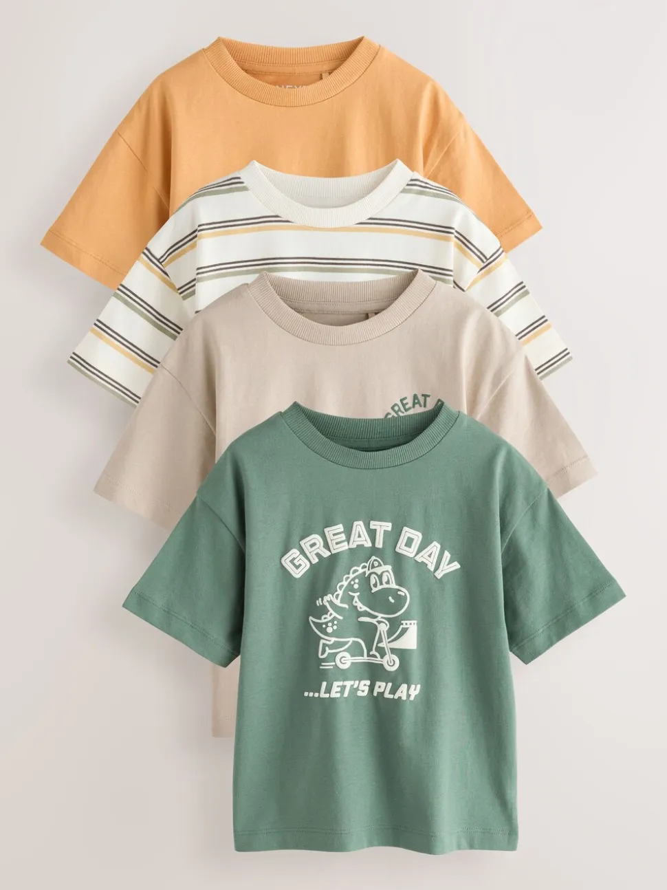Dinosaure orange/vert - Lot de 4 t-shirts graphiques à manches courtes (3mois7ans)