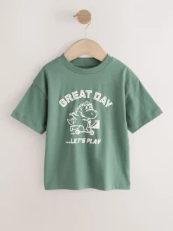 Dinosaure orange/vert - Lot de 4 t-shirts graphiques à manches courtes (3mois7ans)