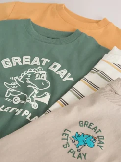 Dinosaure orange/vert - Lot de 4 t-shirts graphiques à manches courtes (3mois7ans)