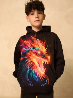 Dragon noir - Sweat à capuche adolescent imprimé graphique (3-16ans)