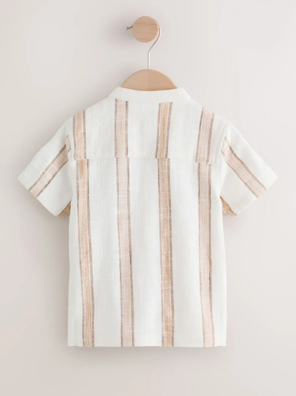 Ecru/Brown - Chemise à manches courtes avec col mao à texture rayée (3mois-7ans)
