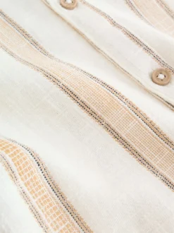 Ecru/Brown - Chemise à manches courtes avec col mao à texture rayée (3mois-7ans)