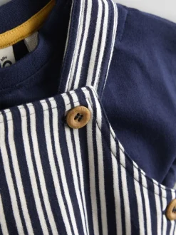 Ensemble JoJo Maman Bébé Salopettes à rayures, T-shirt et Chapeaux 3pièces